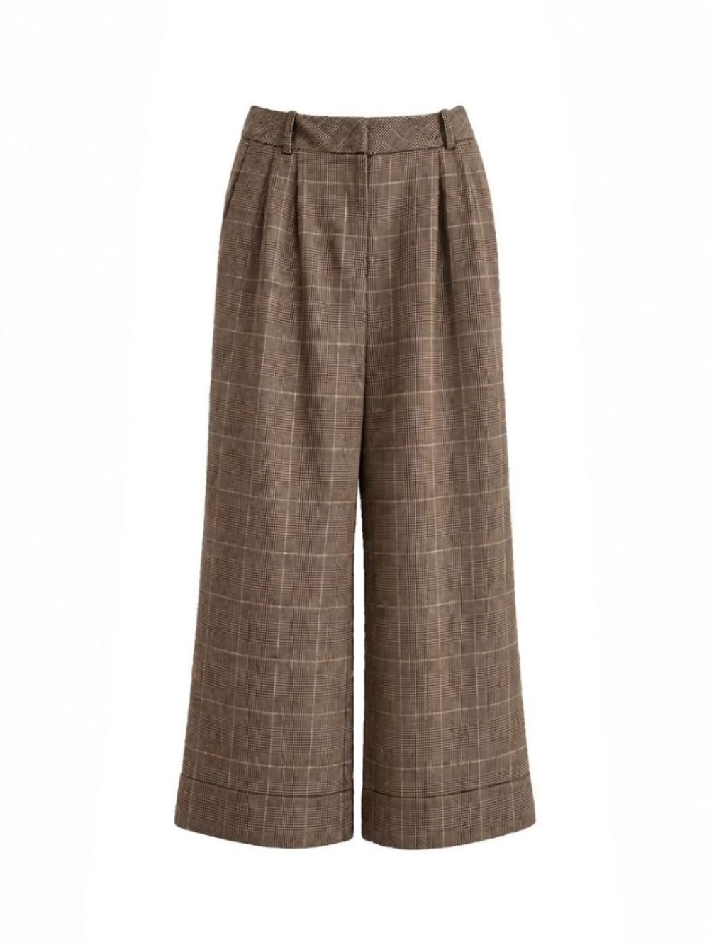 Ann Taylor LOFT Petite Brown Plaid Tartan Wide Leg Wool Trousers 4P